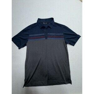 TravisMathew Men’s Colorblock Stripe Golf Polo Shirt | Navy/Charcoal | Size M